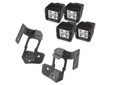 Light Mount Kit A-Pillar Textured Black Square LED 07-18 Wrangler Rugged Ridge