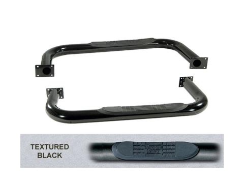 Tube Side Step Kit Round 3 Inch Black 76-86 Jeep CJ7 Rugged Ridge
