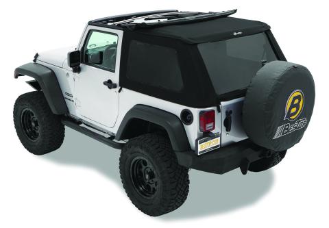 Replace-A-Top for Trektop Hardware For Jeep 2007-2018 Wrangler JK 2 Door Tinted Black Premium Twill Bestop