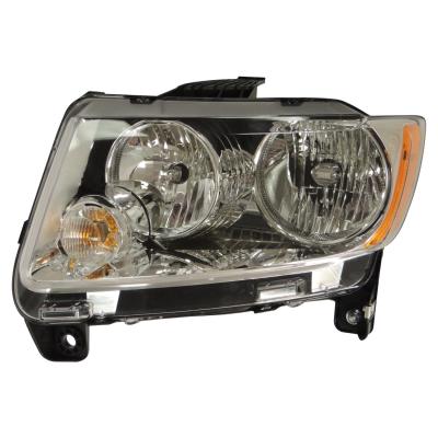 Left Halogen Headlight Assembly for 11-17 Jeep MK Compass w/ Chrome Bezels Crown Automotive