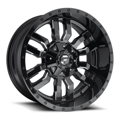 Aluminum Wheels 22X9.5 Sledge D595 8 On 165.1 Gloss Black Milled 125.1 Bore 20 Offset Fuel Off Road Wheels