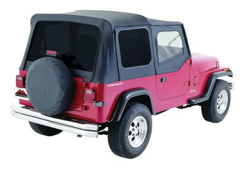 Black OEM Replacement Soft Top for 1988-95 YJ Wrangler w/ Soft Upper Doors Black Denim w/Door Skins And Windows w/Tinted Windows RT Off Road