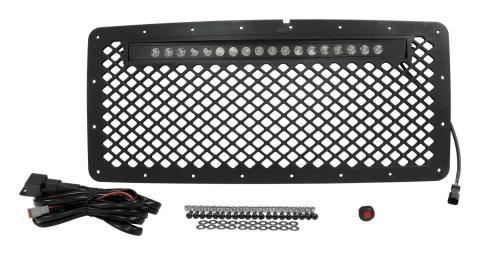 Black Stainless Steel Grille w/ LED Light Bar Kit for 2007-2018 Jeep JK Wrangler RT Off Road