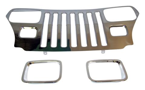 Stainless Steel Grille Applique w/ Chrome Bezels for 87-95 Jeep YJ Wrangler RT Off Road