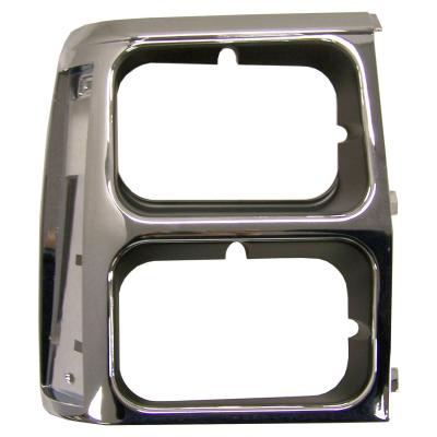 Right Dual Headlight Bezel for 84-90 Jeep XJ Cherokee, Plastic, Black &amp; Chrome Crown Automotive