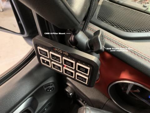 CMM A-Pillar 1 Inch Ball Mount Solution Jeep 2018-2023 Wrangler JL 2018-2023 Gladiator sPOD