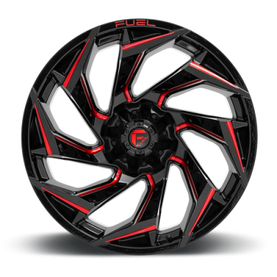 Aluminum Wheels 22X10 Reaction D755 8 On 165.1 Gloss Black Milled Red Tint 125.2 Bore -18 Offset Fuel Off Road Wheels