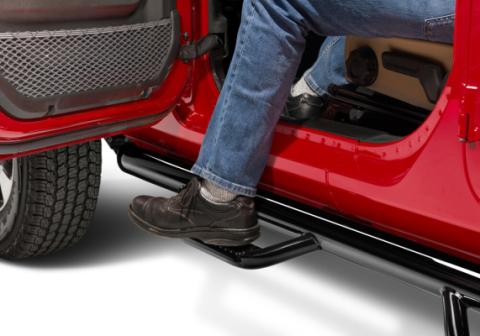 Nerf Step Bar Wheel-to-Wheel (2 Steps per Side) 3 Inch Main Tube Diameter 2018-2026 Jeep Wrangler JL 4-Door Gloss Black NFab