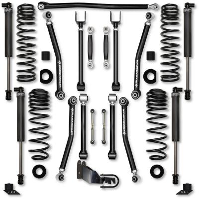 2.5 Inch Adventure X No Limits Mid-Arm Suspension System for 18-Present Wrangler JLU 4-Door Rubicon Only Gas Models With IFP Shocks Rock Krawler