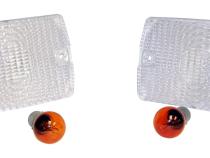Clear Parking Lamp Set (2) w/ 2 Amber Bulbs for 87-93 Jeep YJ Wrangler RT Off Road